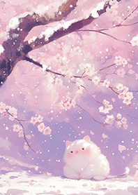 櫻花樹下の胖白貓❤️