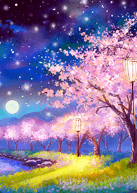 Beautiful night cherry blossoms#1189