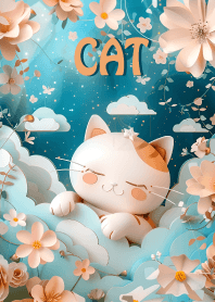Cute lucky cat and flowers