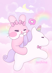 可愛 粉 兔子 彩虹 世界