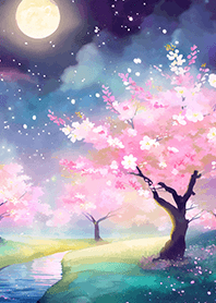 Beautiful night cherry blossoms#1158