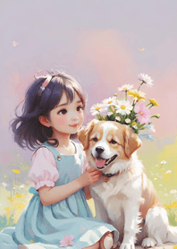Little girl and dog   A99887