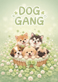 Kawaii Dog Gang In Filled Clover
