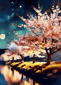 Beautiful night cherry blossoms#1425
