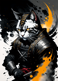 Ink wash cat samurai B873A0