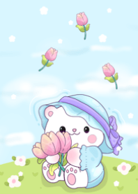 Bear and tulips V.green
