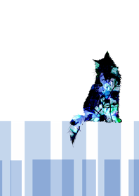 黒猫と青い花