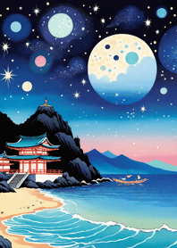 Starry sky, sea and lake, Ukiyo-e 5DbE