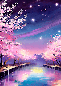 Beautiful night cherry blossoms#1282
