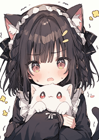 猫耳メイドと可愛い猫❤️
