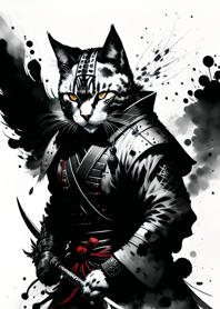 Ink wash cat samurai 523ab0