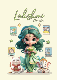 พระแม่ลักษมี & พระพิฆเนศ (สีเขียว)