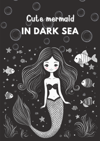 Cute mermaid in dark sea