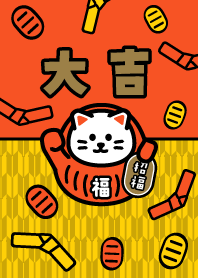 Lucky CAT inside a Daruma / Red x Yellow