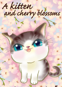 A kitten and cherry blossoms.