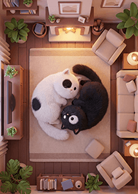 Black cat and white cat: Yin and Yang.