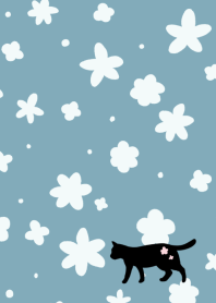 ふわふわ小花と黒猫