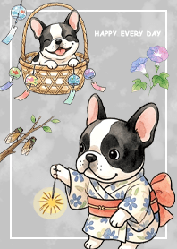 黑白色法國鬥牛犬/夏日/灰色