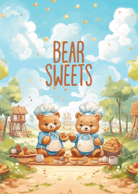 cute bear picnic in garden