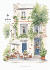 French Restaurant Outside Watercolor