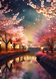 Beautiful night cherry blossoms#1243
