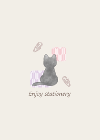 猫と文具 -ブラウン- 矢絣