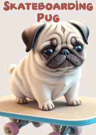 可愛巴哥犬溜滑板