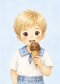 A young child is eating ice cream