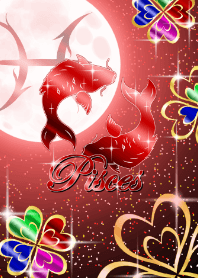 Pisces -four Leaf Clover Moon Red-