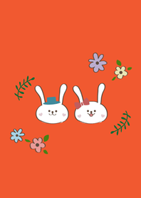 かわいいウサギのカップル（オレンジ）