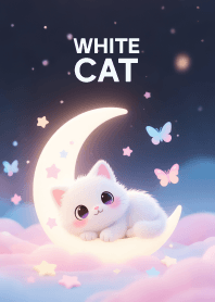 Lovely White Cat On Clouds Theme