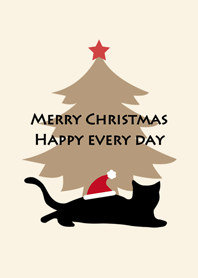 Black cat with christmas hat