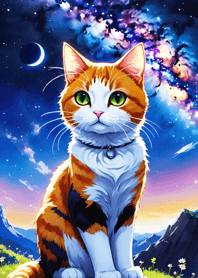 夜の月と星の猫 6eD8e3