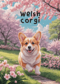 Welsh corgi in Pink Garden Theme