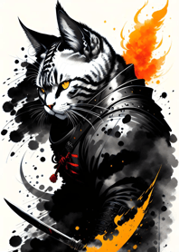 Ink wash cat samurai F8351E
