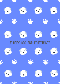 FLUFFY DOG AND FOOTPRINTS/BLUE/BEIGE