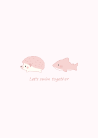 Hedgehog and Shark -pink- pop