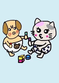 Cat baby & Dog baby .light blue beige1