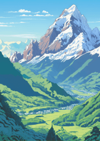 ภูเขาหิมะสูงใหญ่กับหุบเขาสีเขียว