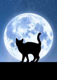 満月の黒猫:シンプル青ブラック