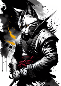 Ink wash cat samurai 15B931