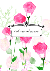 Pink rose and cosmos