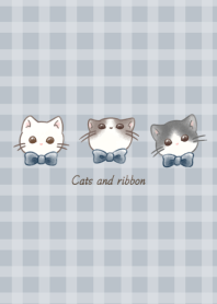 Cats and Ribbon* -navy- plaid