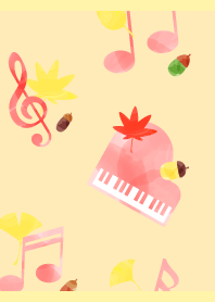 秋のピンク色の音符 薄い黄色