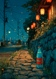 海軍藍 燈火閃耀的夏夜歸途