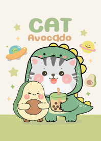 แมวไดโน & อโวคาโดน่ารัก (สีเขียว)