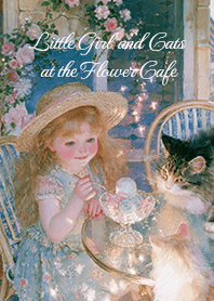 Little Girl and Cats at the Flower Cafe