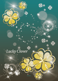 Brown Green :Happy Four Leaf Gold Clover