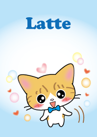 red tabby and white cat Latte light blue