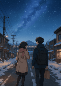 Winter Night Town Milky Way Walk